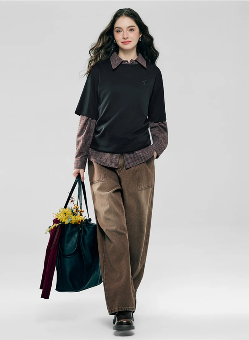 جيوردانو تيشيرت قطني مطرز بلمسة سائلة للنساء